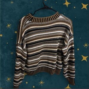 SHEIN Striped Crewneck Sweater in Black, White & Brown